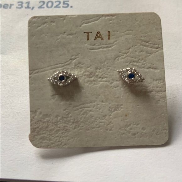 Evil Eye Earrings Sterling Silver-plated Clear and Blue Stones TIA NEW Sapphire - Picture 3 of 4